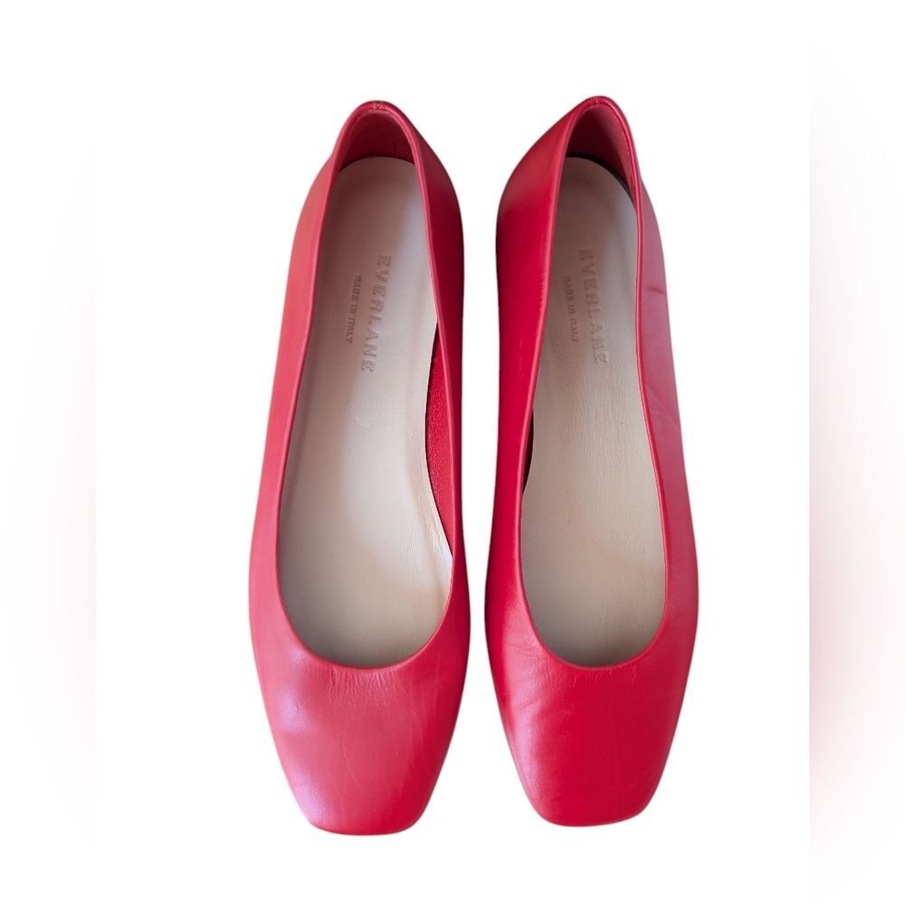 Everlane Red Leather Square-Toe Flats